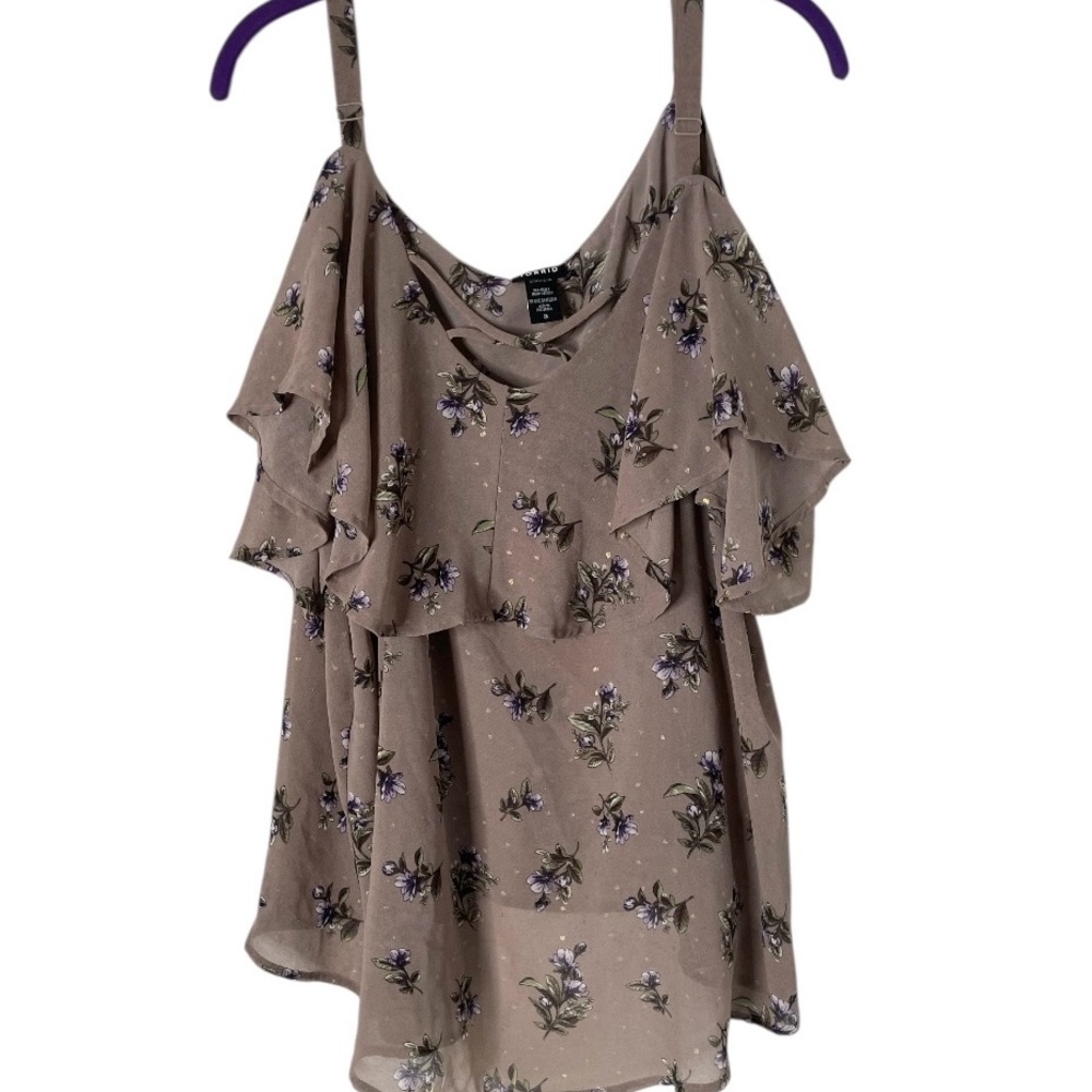 Torrid Floral Ruffle SheerTan with Gold Dots Top  Sz 3X